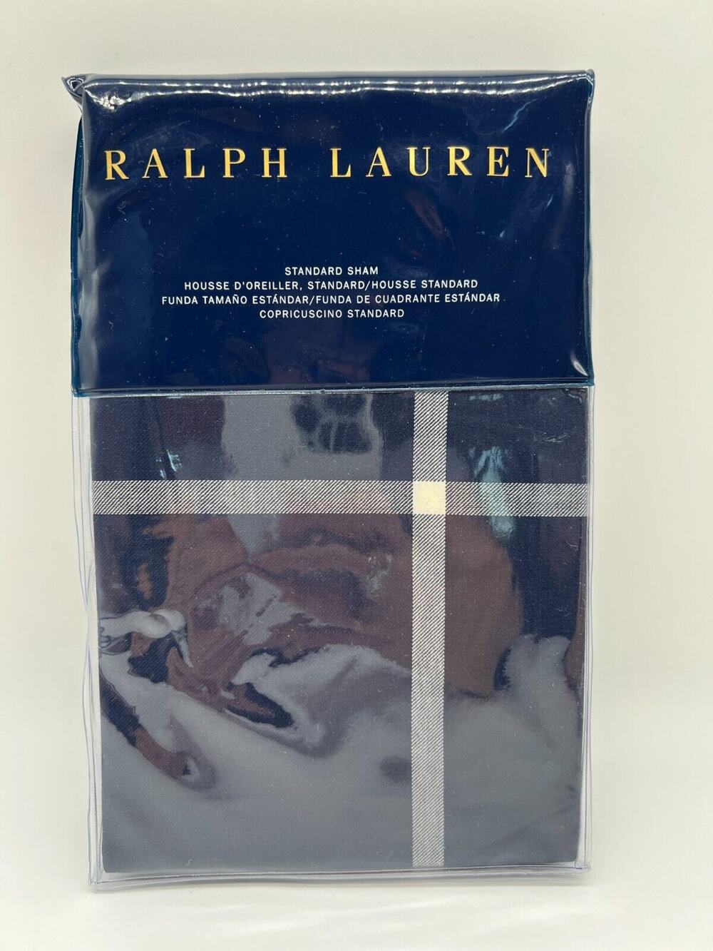 Ralph Lauren Home Equestrian Windowpane Sham Navy Standard Sham NEW $185*